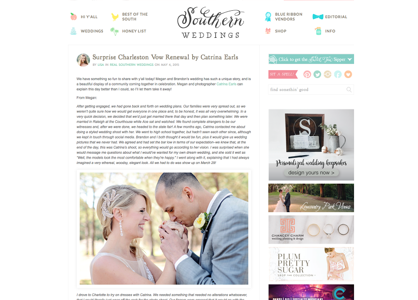 A screenshot of the surprise wedding vow renewal featured on Southern Weddings.